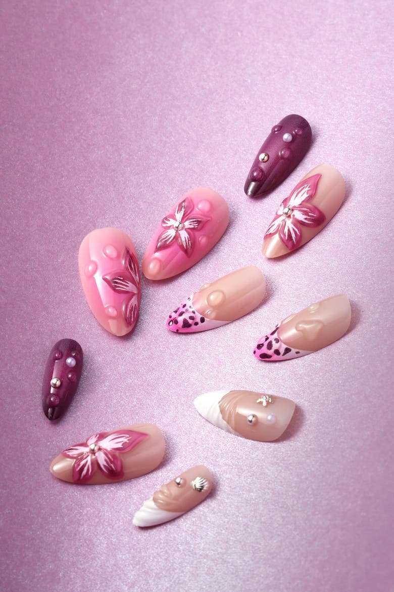 Island Girl Almond Press On Nails, Alternate, color, Pink
