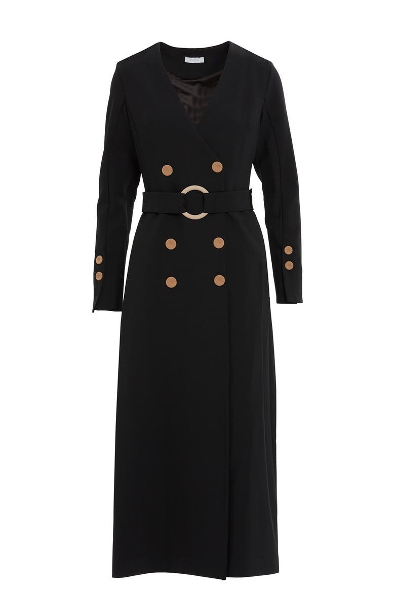 Detachable Buckle Belted Midi Black Dress, Main, color, Black