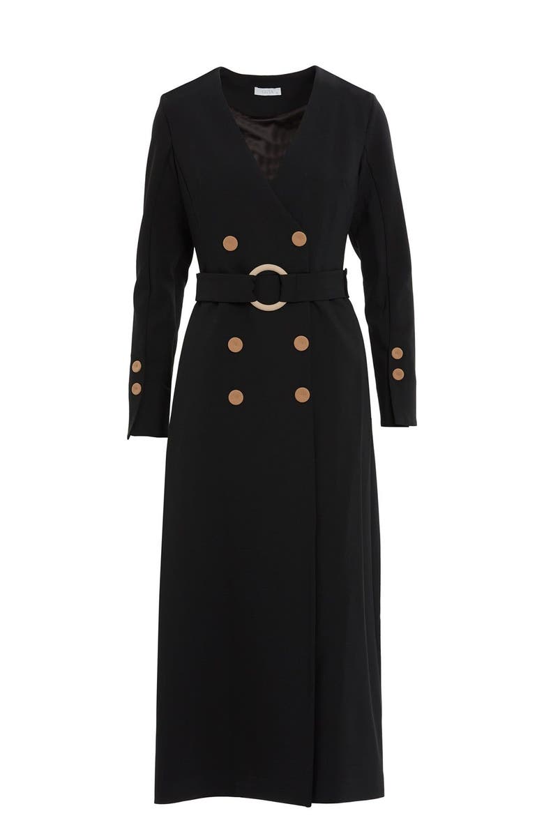 Gizia Detachable Buckle Belted Midi Black Dress, Main, color, Black