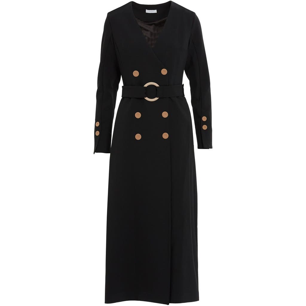 Gizia Detachable Buckle Belted Midi Black Dress
