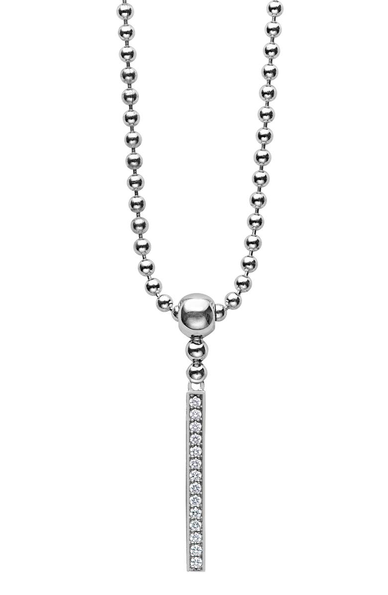 LAGOS Caviar Spark Diamond Bar Pendant Necklace, Main, color, Silver/ Diamond
