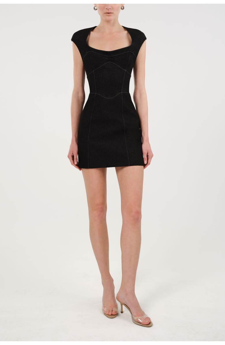 Nocturne Backless Mini Denim Dress with Built-In Cup Detail, Alternate, color, Black