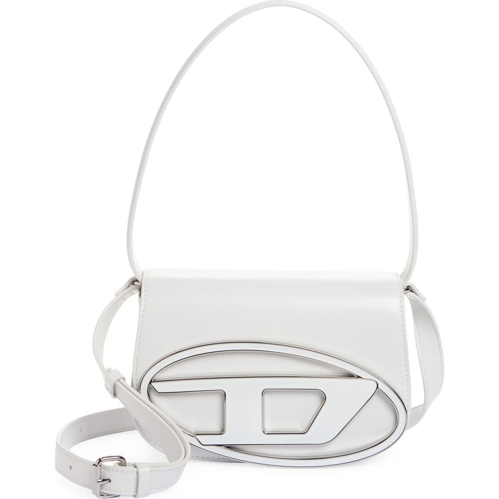 Diesel 1dr White Shoulder Bag With Oval D Patch In Leather Woman In White