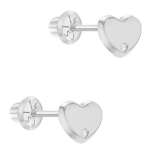 In Season Jewelry 14k Heart Diamond Screw Back Earrings In Silver