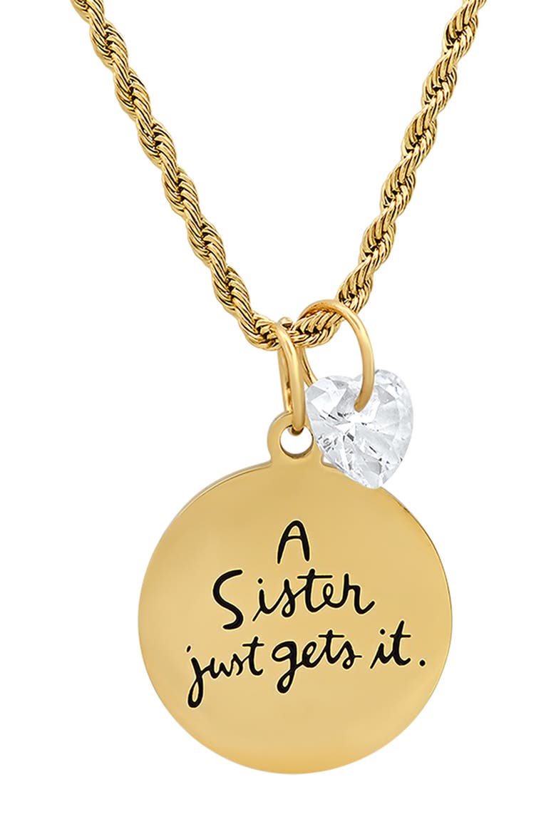 Swarovski Crystal Charm Sister Stamped Pendant Necklace, Alternate, color, YELLOW