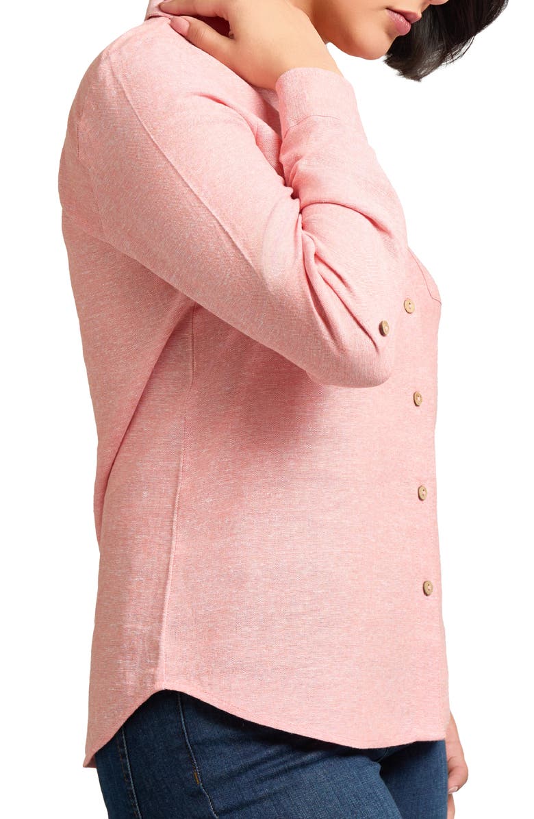 Jones New York Roll-Tab Sleeve Linen Blend Shirt, Alternate, color,