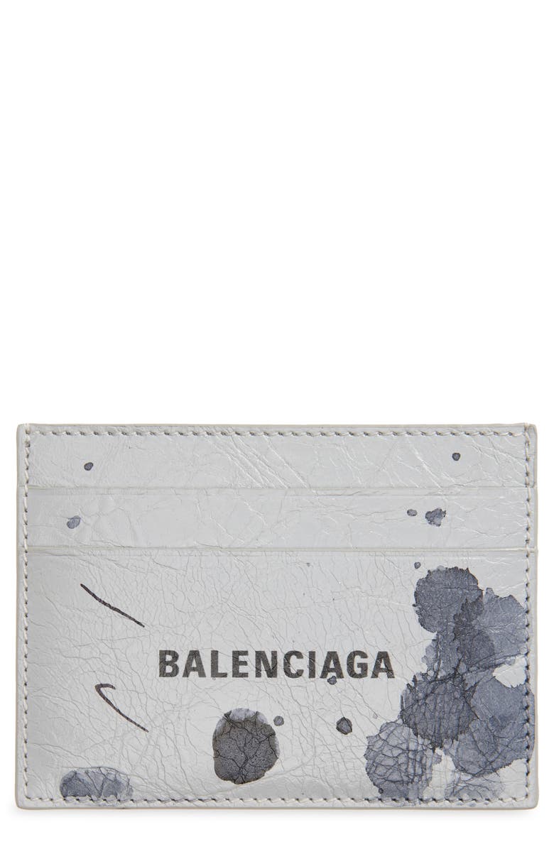 Balenciaga Cash Leather Card Holder, Main, color, Light Grey