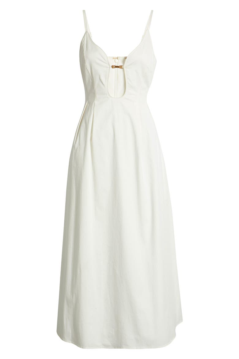 Ellaria Plunge Stretch Poplin Midi Dress, Alternate, color, OFF WHITE