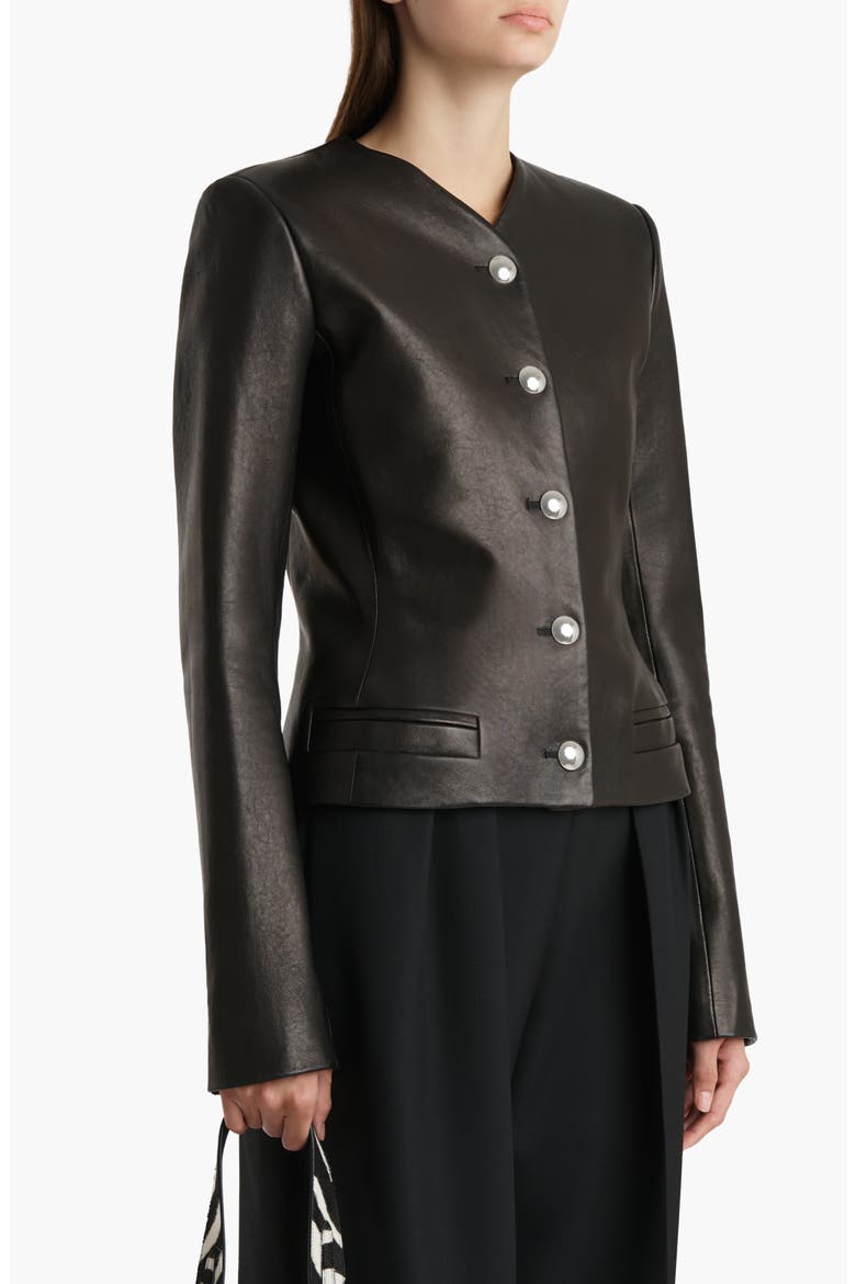 Nara Collarless Leather Jacket, Alternate, color, BLACK