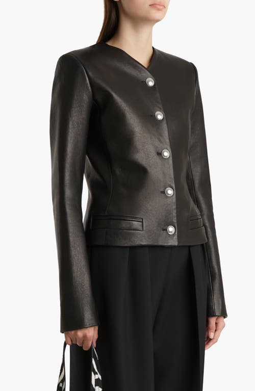 Khaite Nara Collarless Leather Jacket In Black