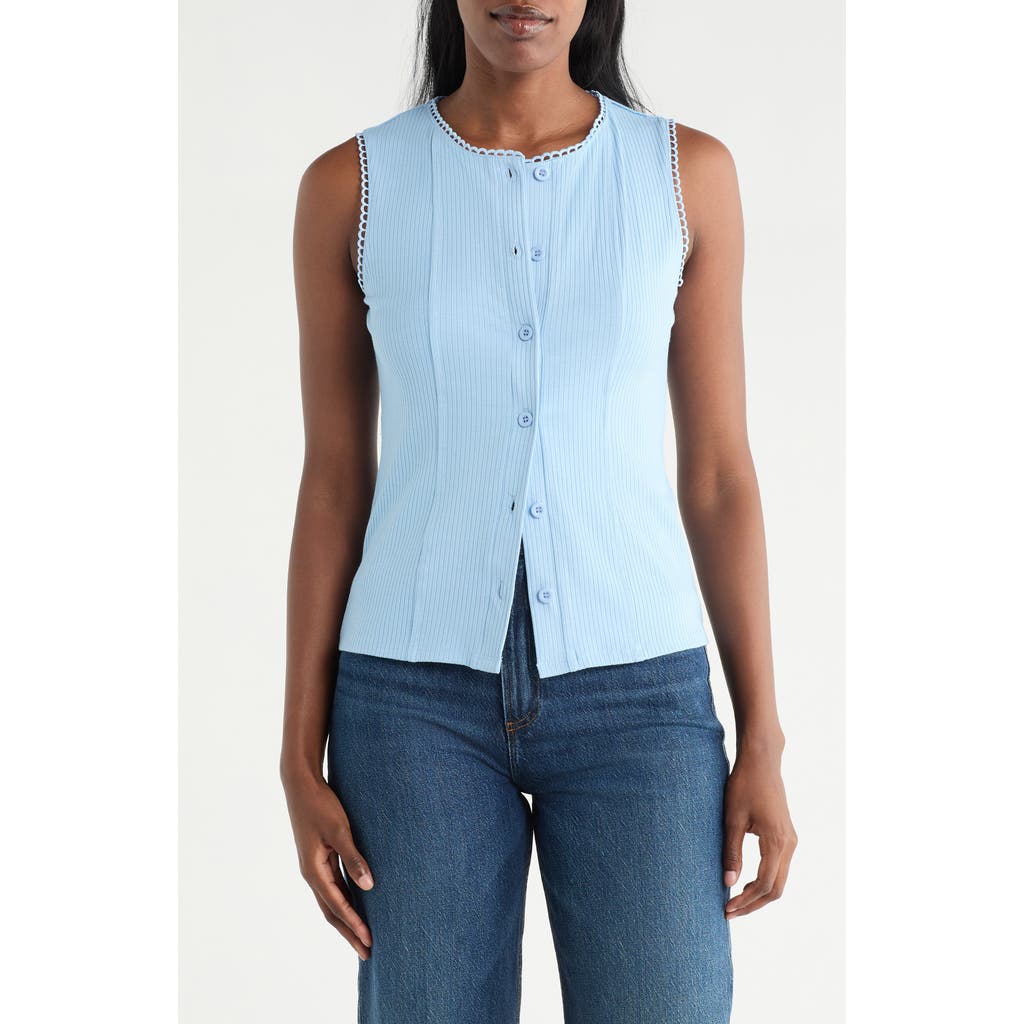 Cyrus Lace Trim Button-up Vest In Blue