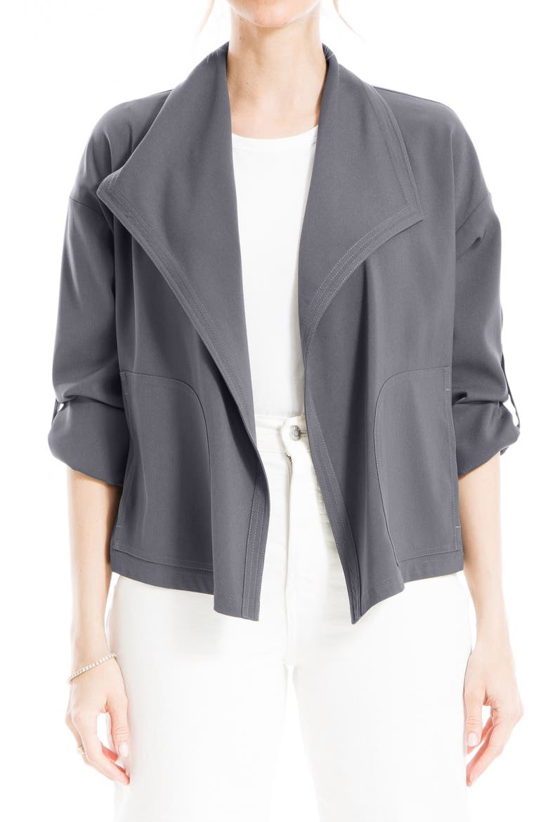 Twill Drape Front Short Jacket, Main, color, OMBRE BLUE