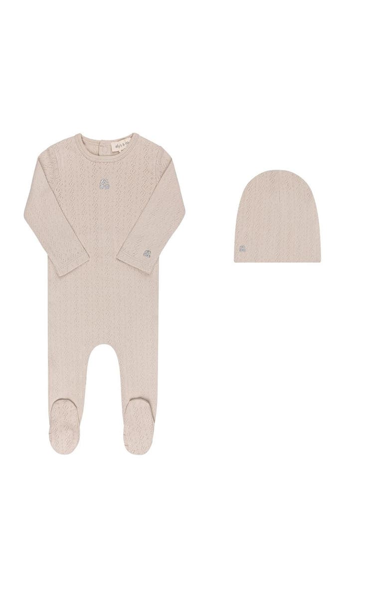 Ely's & Co. Squiggle Pointelle Collection - Footie + Beanie, Main, color, Beige