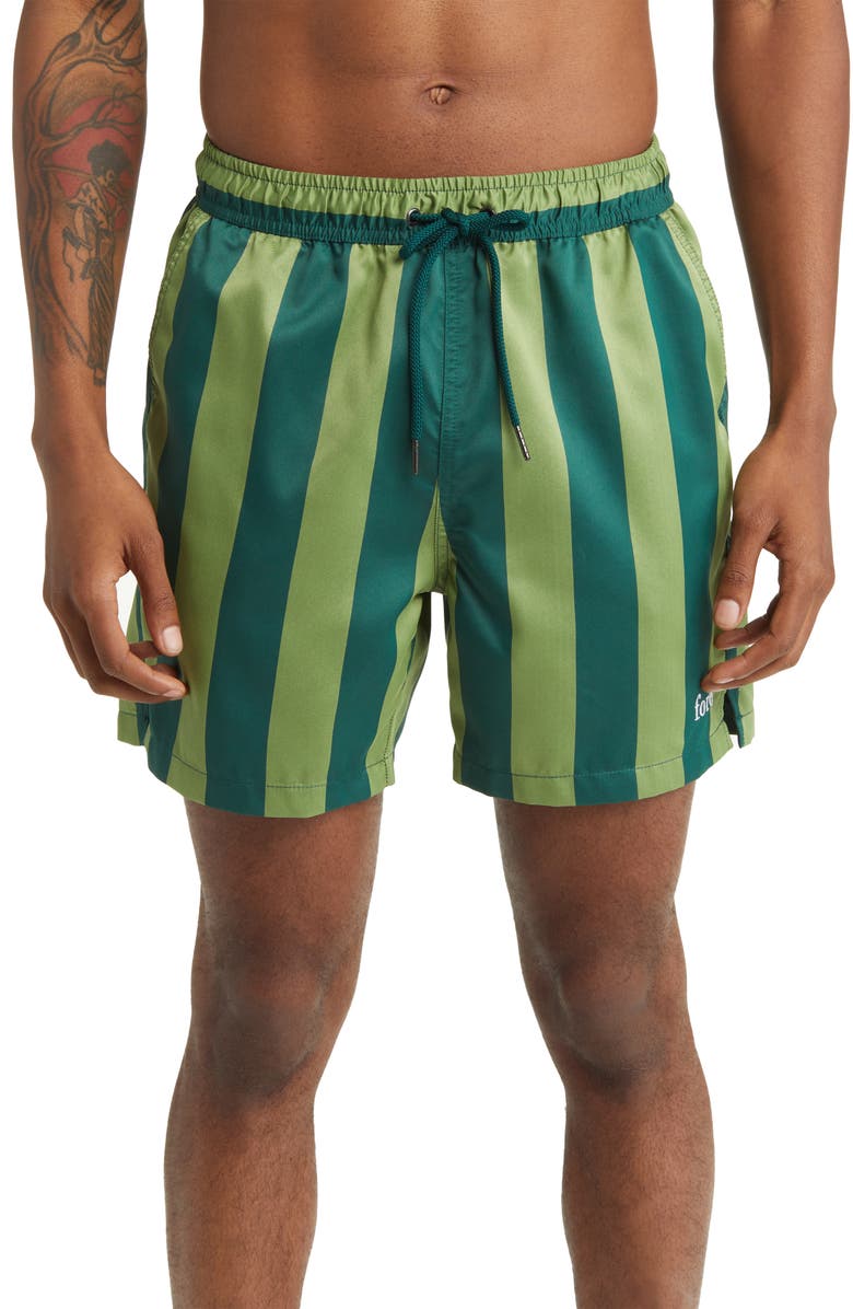 FORET Away Stripe Swim Trunks, Main, color, 