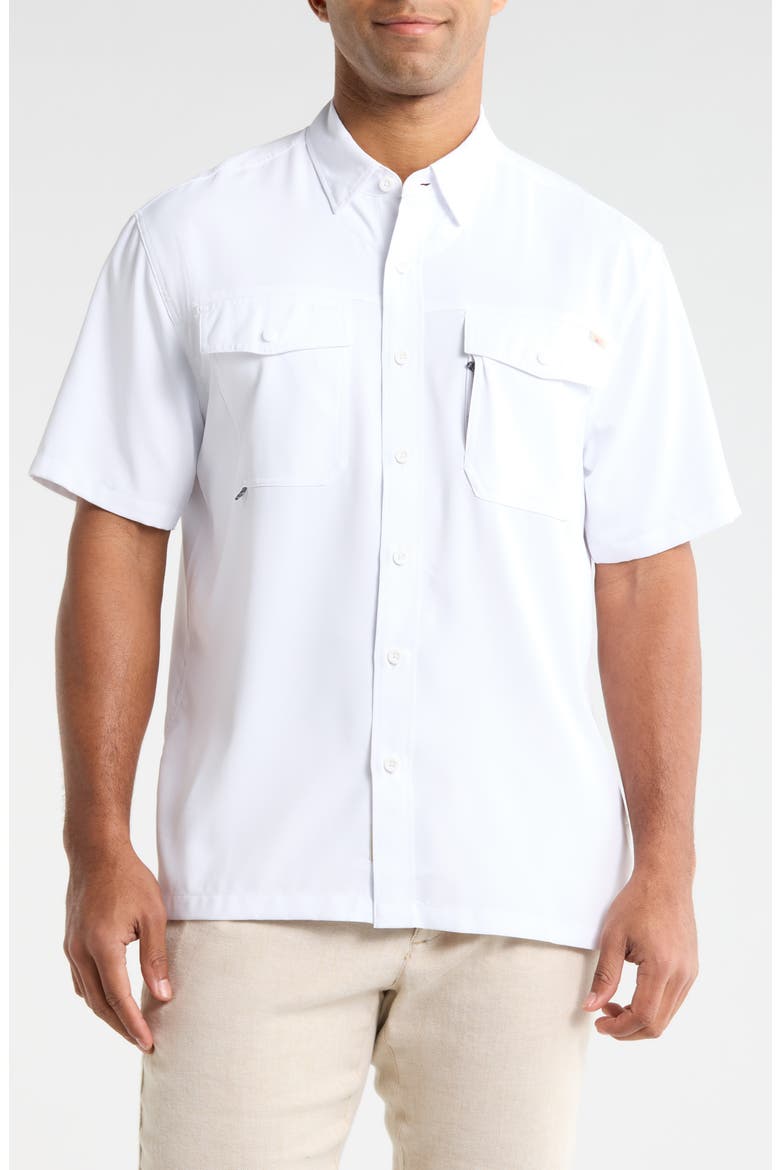 Shorelite Air Short Sleeve Performance Button-Up Shirt, Main, color, PURE WHITE