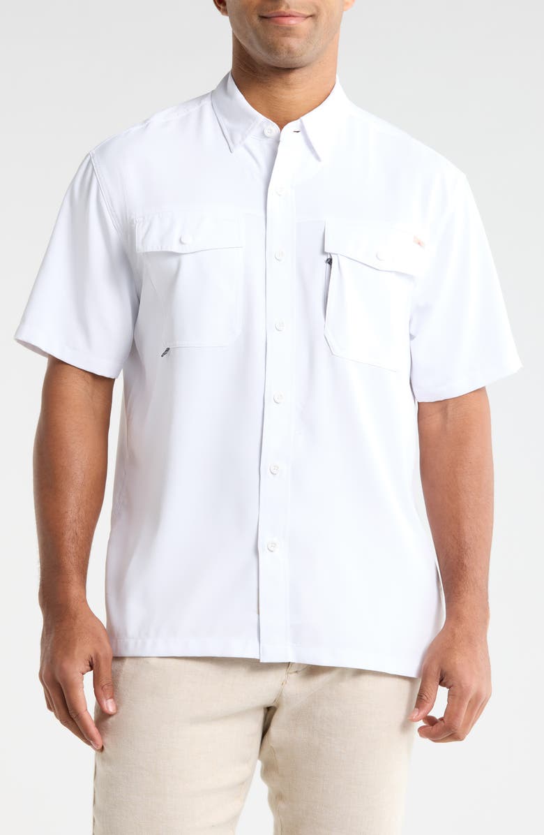 Faherty Shorelite Air Short Sleeve Performance Button-Up Shirt, Main, color, Pure White