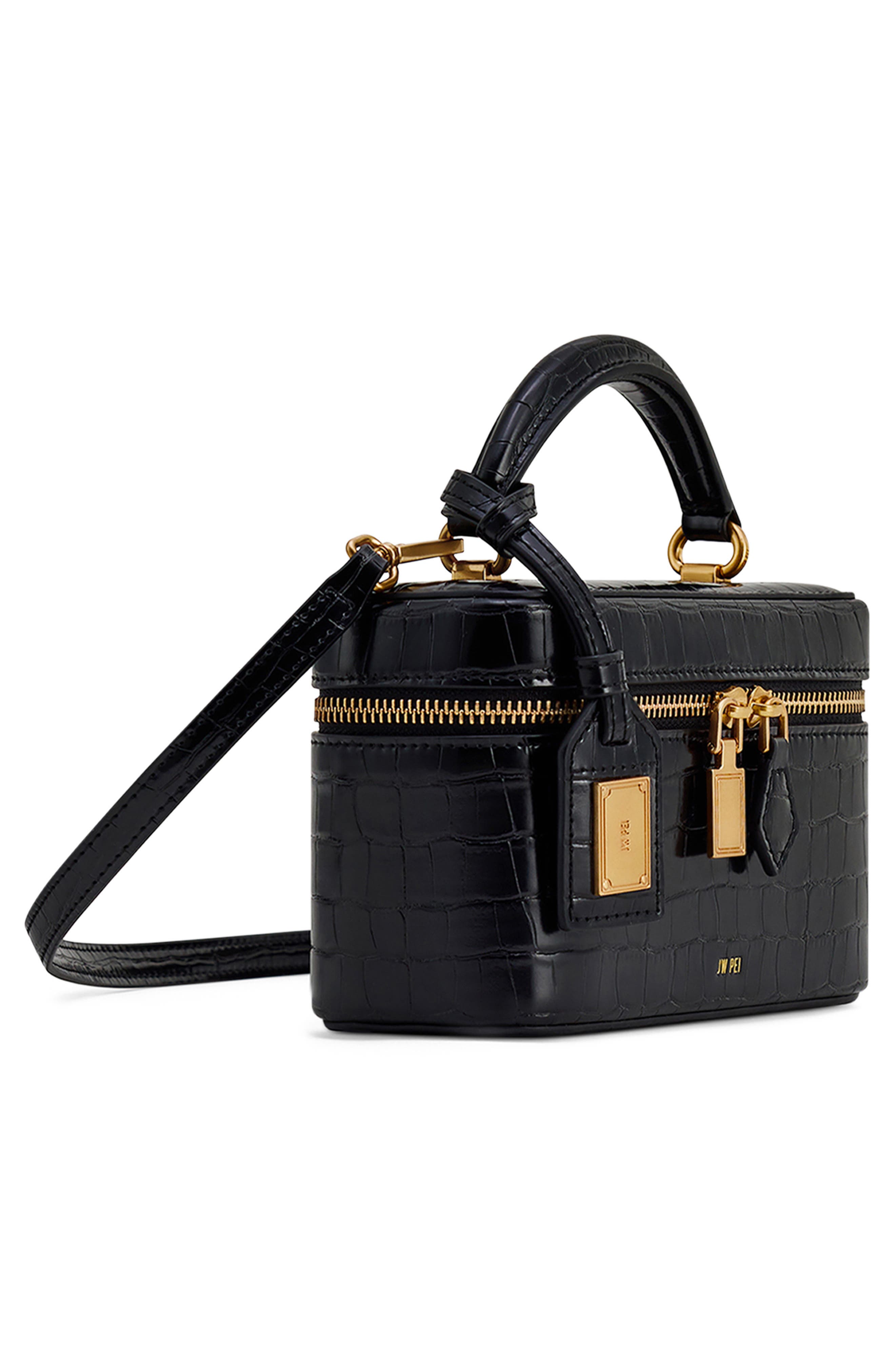 JW PEI Cleo Faux Leather Top Handle Train Case, Alternate, color, Black Croc