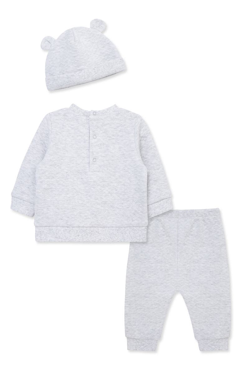 Little Me Bear Sweatshirt, Joggers & Hat Set, Alternate, color, Grey