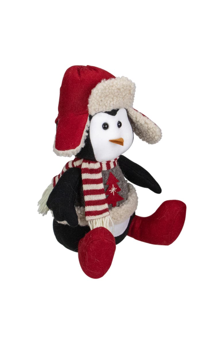 Northlight Sitting Winter Penguin with Trapper Hat Christmas Decoration - 12", Alternate, color, White