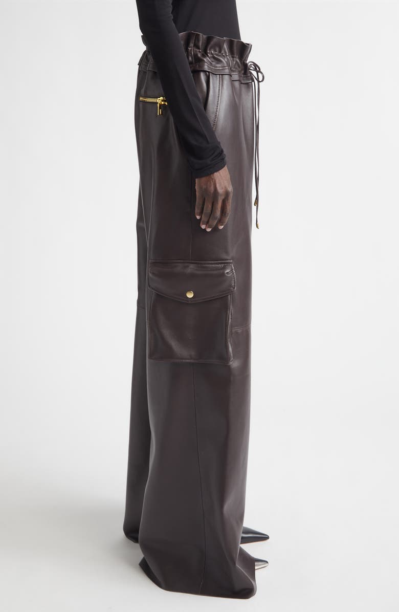 LaQuan Smith Utility Wide Leg Leather Pants, Alternate, color, Chocolate