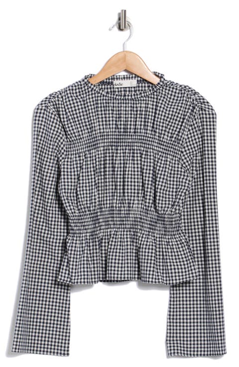 Gingham Long Sleeve Peplum Top