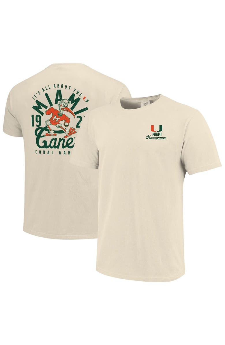 IMAGE ONE Men's Cream Miami Hurricanes Comfort Colors Mascot Overlay T-Shirt, Alternate, color, Cream
