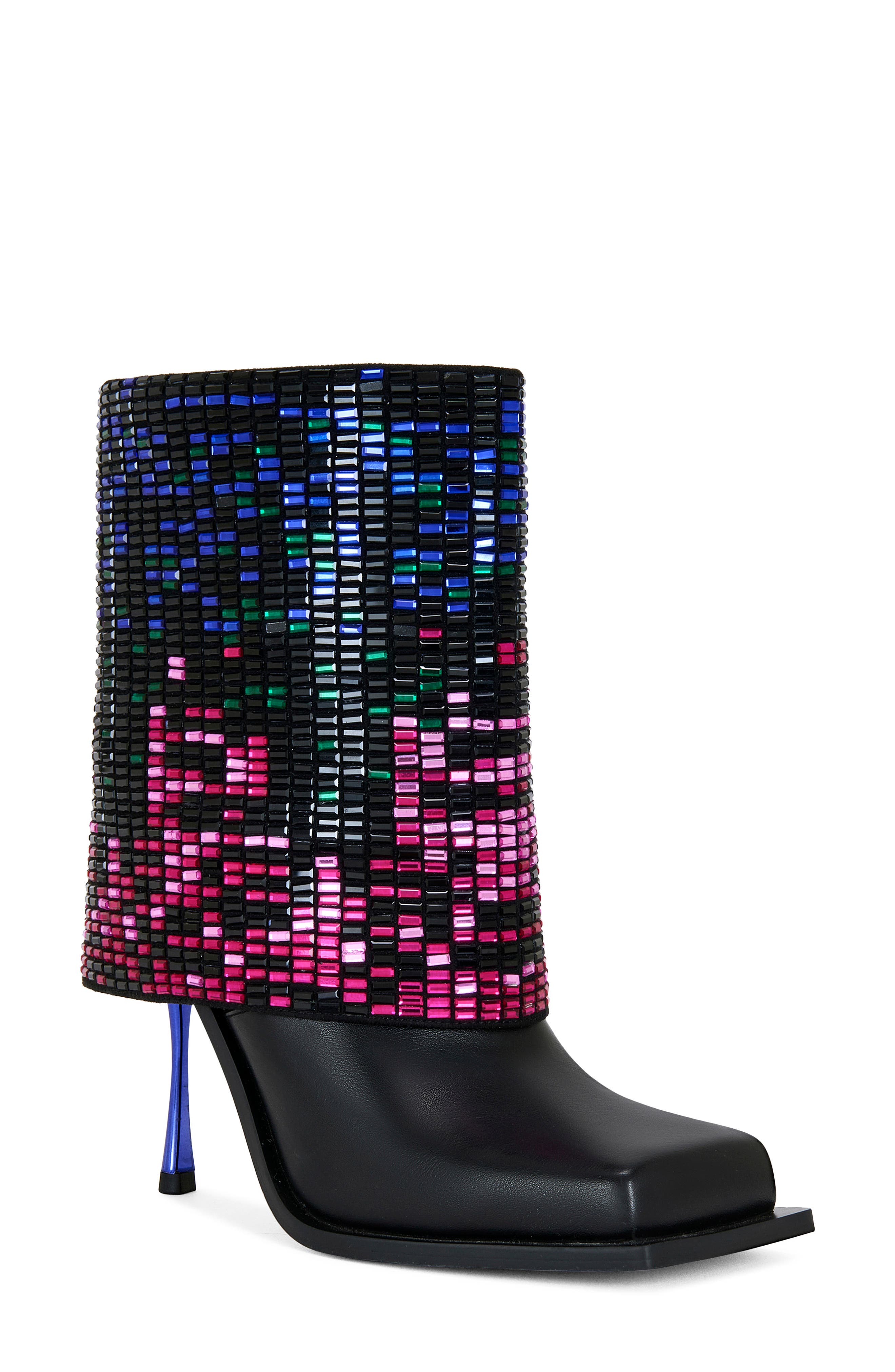 AZALEA WANG Vollmer Rhinestone Foldover Stiletto Bootie, Main, color, Black