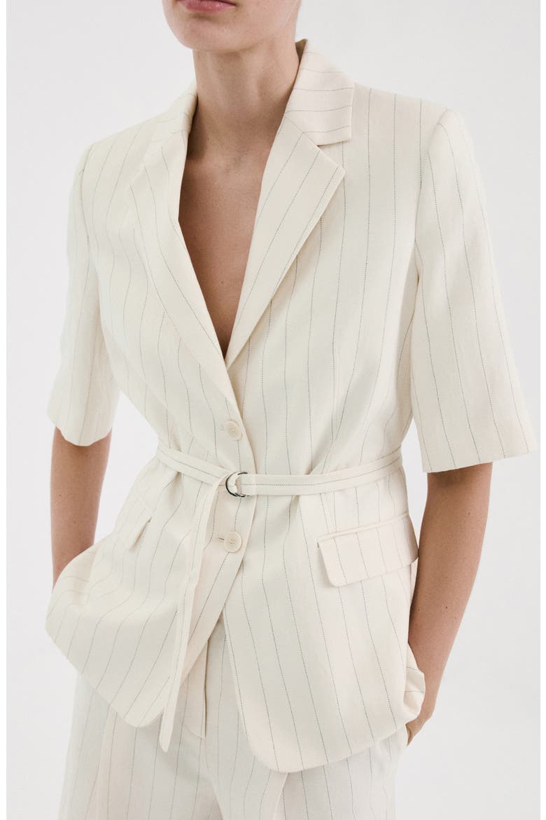 Argelia Belted Short Sleeve Blazer, Main, color, LIGHT BEIGE