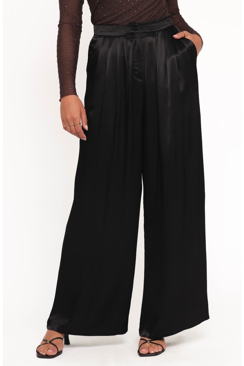 Joyce Pleated Satin Wide Leg Pants, Main, color, BLACK
