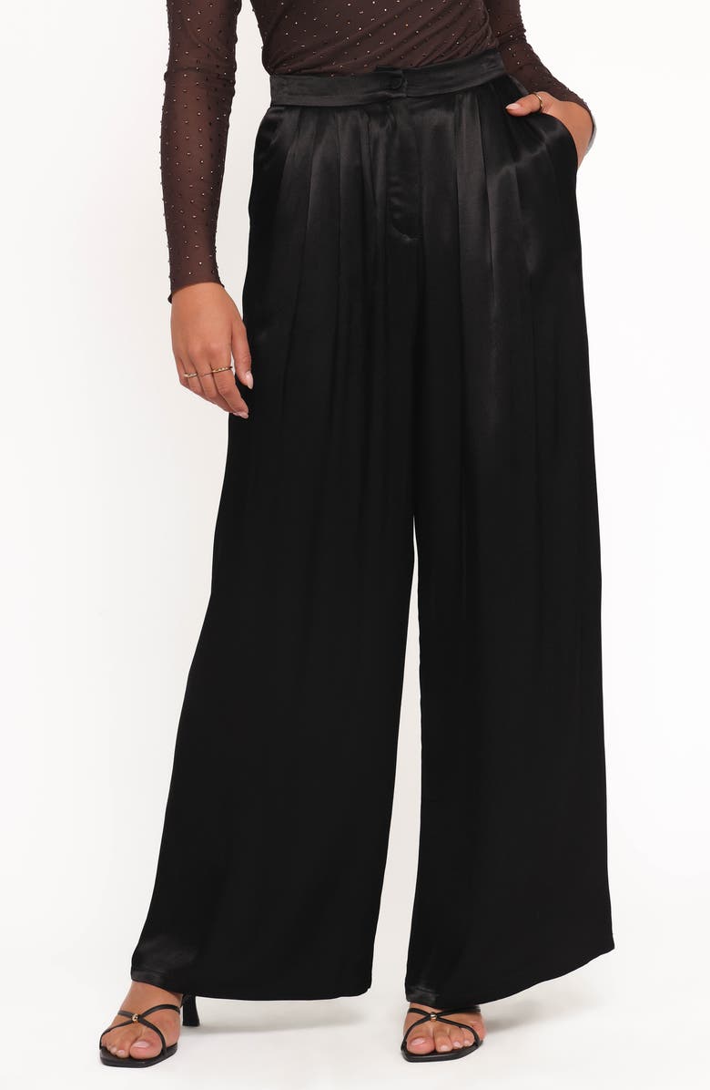 Petal & Pup Joyce Pleated Satin Wide Leg Pants, Main, color, Black