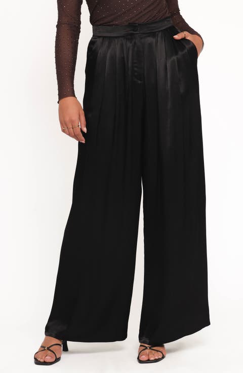 Joyce Pleated Satin Wide Leg Pants