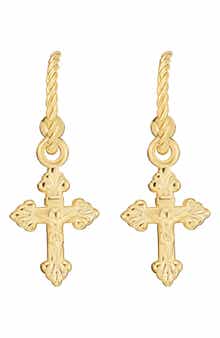 Cross Charm Twisted Hoop Earrings