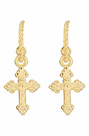 Cross Charm Twisted Hoop Earrings