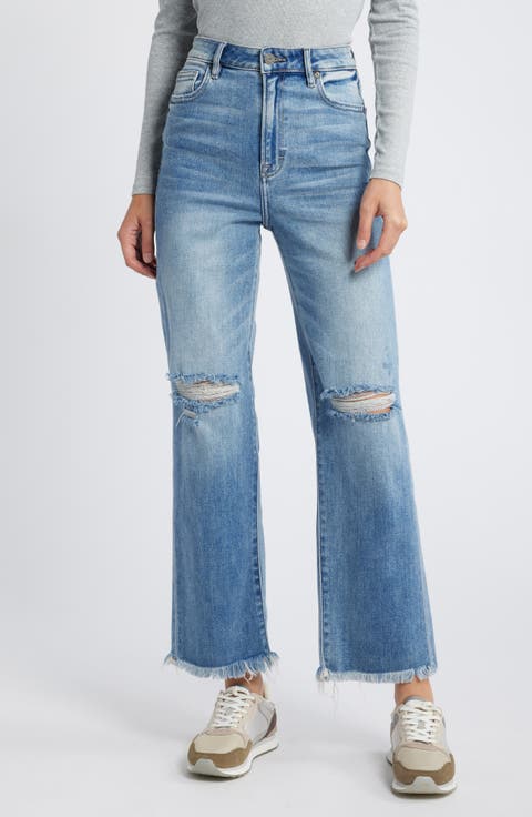 High Waist Ripped Straight Leg Jeans