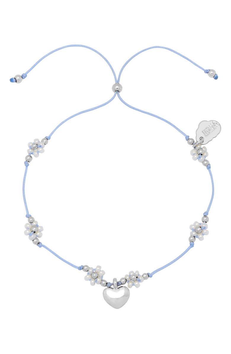Estella Bartlett Louise Heart & Flower Beaded Slide Bracelet, Main, color, Silver