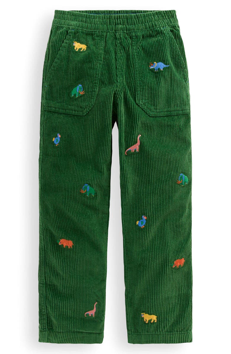 Mini Boden Kids' Dino Embroidered Corduroy Pull-On Pants, Main, color, Prehistoric Animals Embroidery