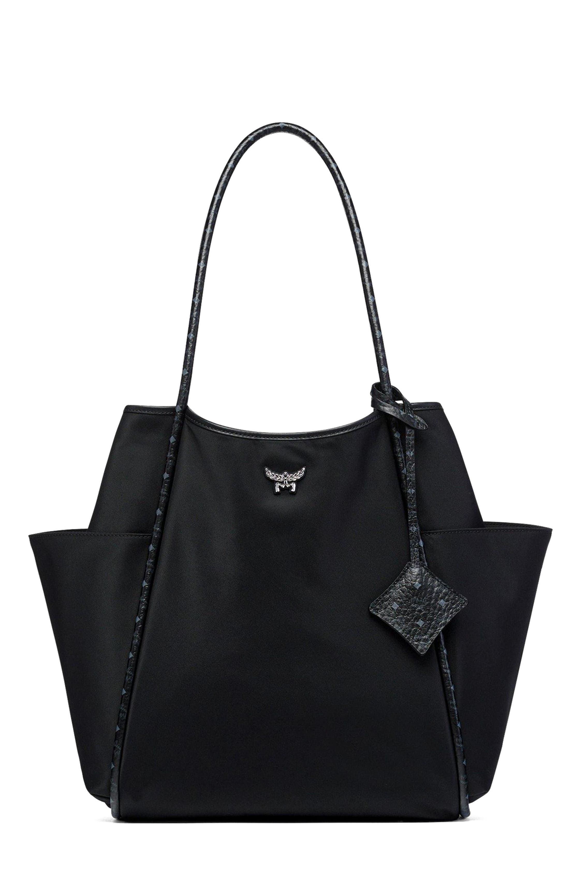 MCM Aren Shopper in ECONYLÂ<sup>®</sup> and Leather, Alternate, color, Black