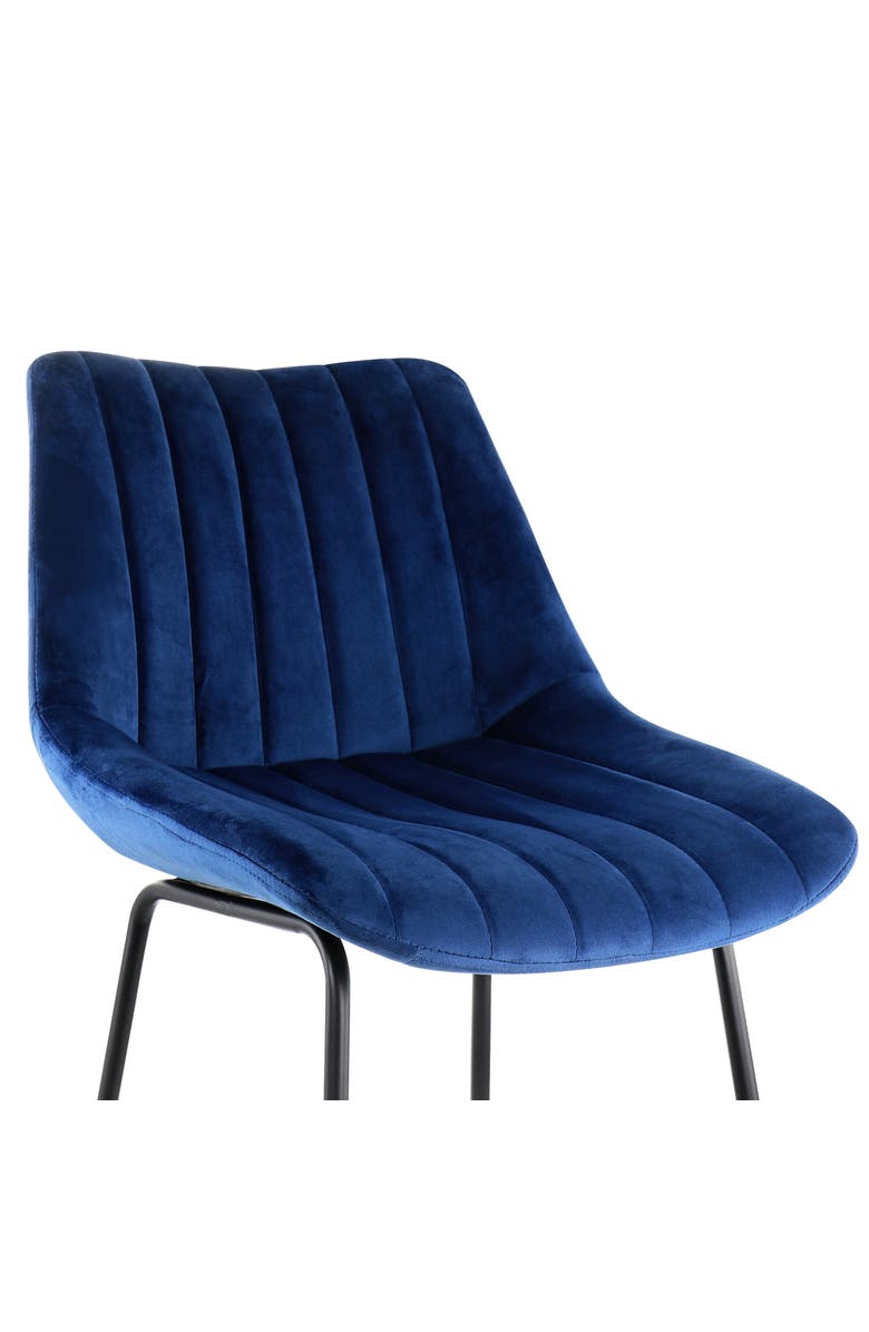 Elama 2 Piece Velvet Stripe Stitch Bar Chair with Metal Legs, Alternate, color, Royal Blue