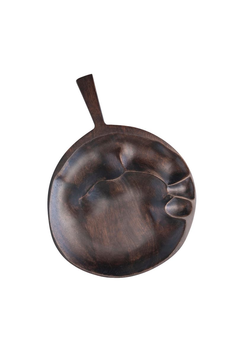 Organically Shaped Acacia Wood Serving Board with Handle, Black, Main, color, Black
