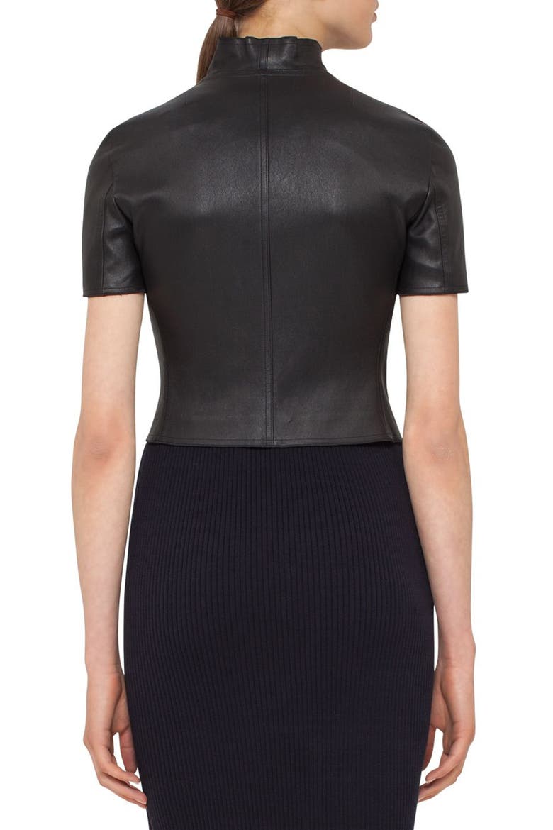 Leather Mini Biker Jacket, Alternate, color, BLACK