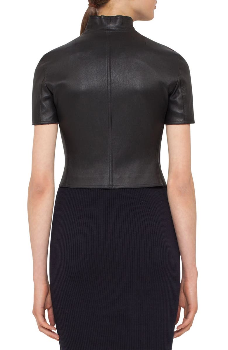 Akris punto Leather Mini Biker Jacket, Alternate, color, Black
