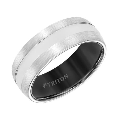 8MM Tungsten Carbide Band with Satin Finish Center and Black Interior Sleeve with Domed Edge