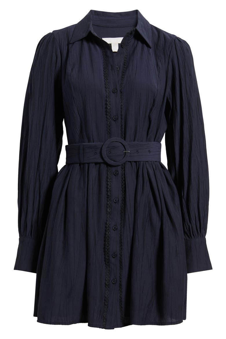 Floral Lace Inset Belted Mini Shirtdress, Alternate, color, NAVY NIGHT