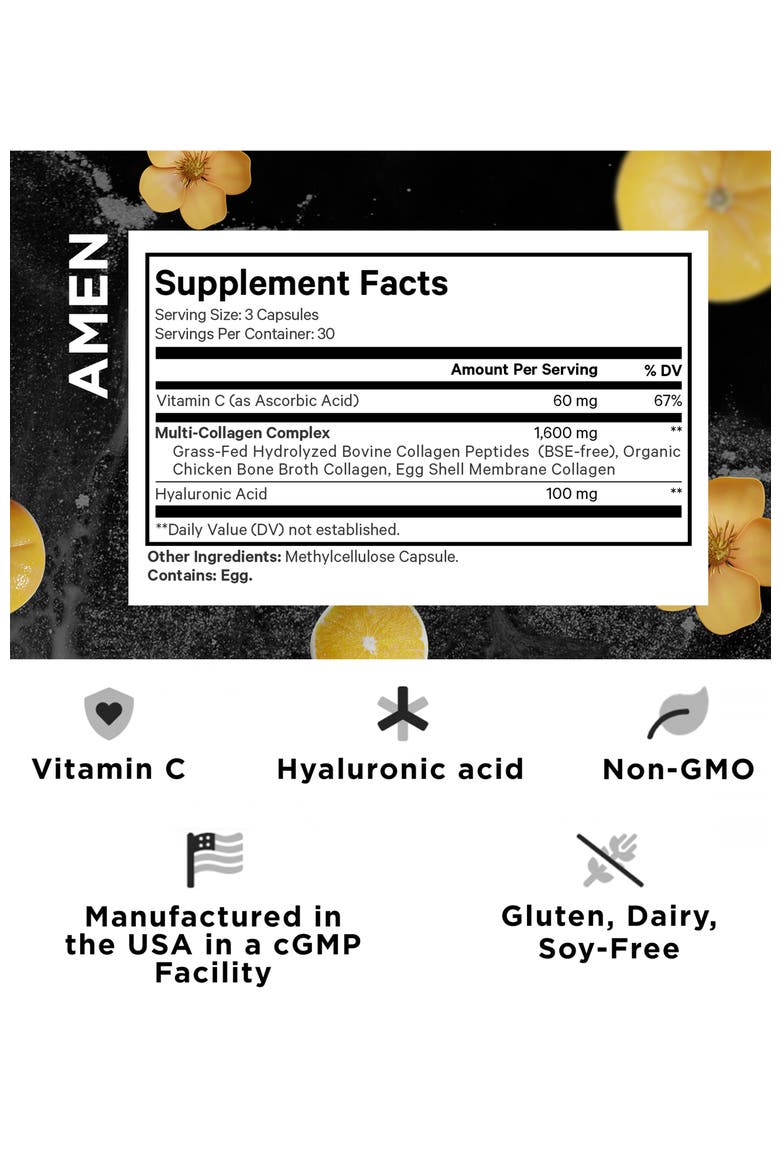 Amen Collagen Peptides + Hyaluronic Acid & Vitamin C, Alternate, color, White