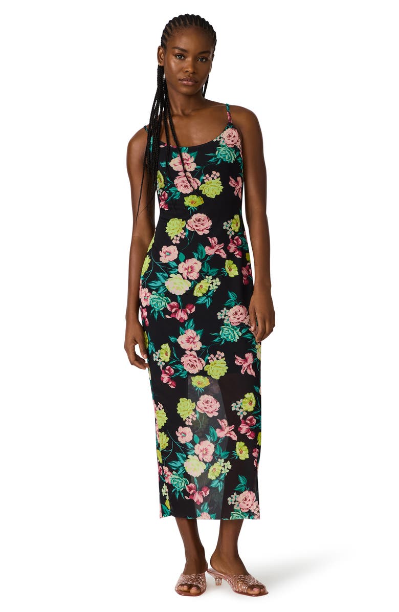 Steve Madden Giselly Floral Print Georgette Slipdress, Alternate, color, Black Ditsy Floral