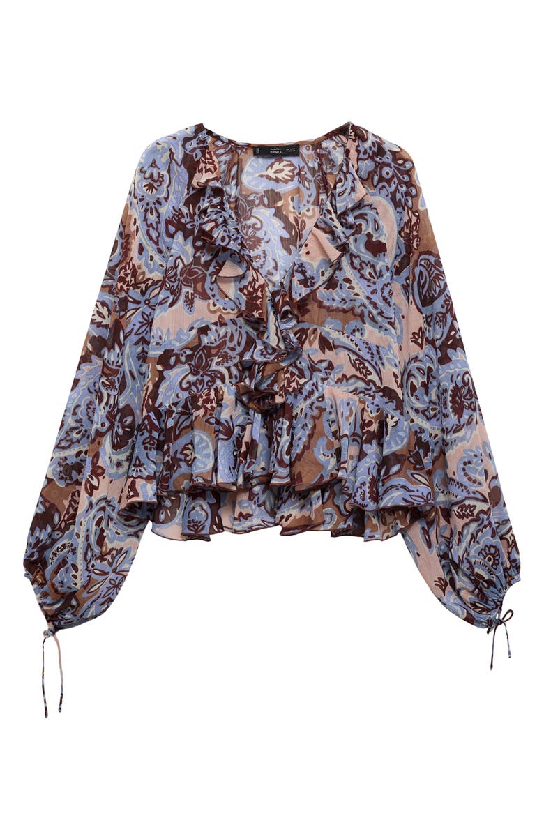 MANGO Paisley Ruffle Top, Alternate, color, Blue