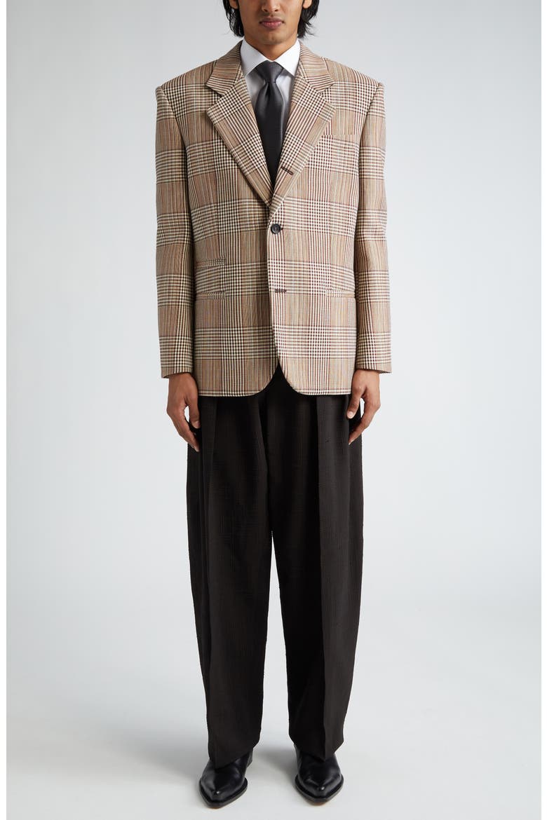 Relaxed Fit Check Double Face Cotton Blend Blazer, Alternate, color, BROWN/ WHITE/ YELLOW