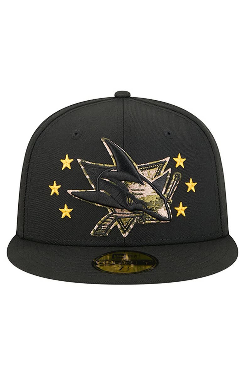 New Era Men's New Era Black San Jose Sharks Military Appreciation Digital Camo Stars 59FIFTY Fitted Hat, Alternate, color, Black