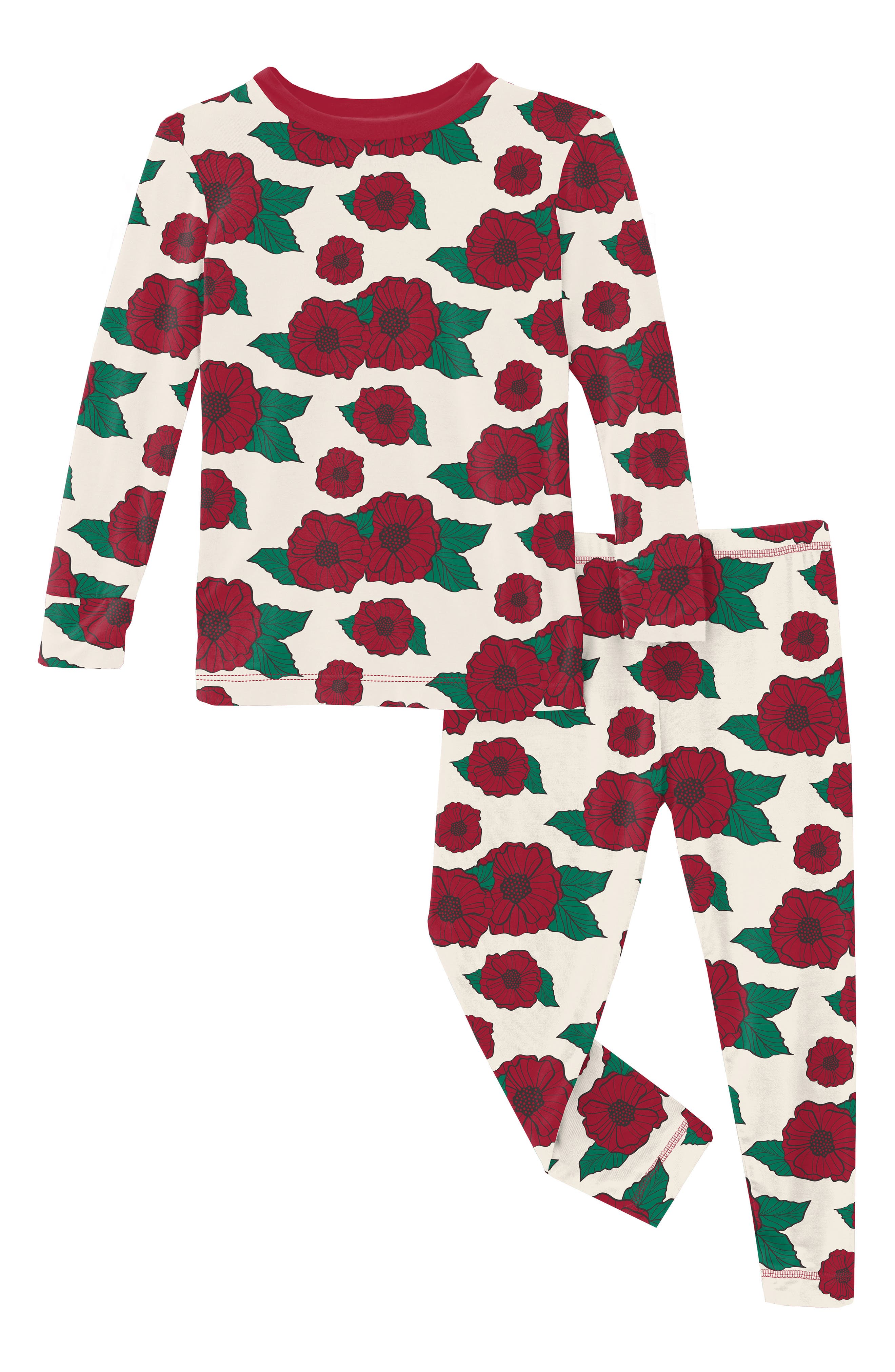 KicKee Pants Floral Print Fitted Two-Piece Pajamas in Holiday Poppies 