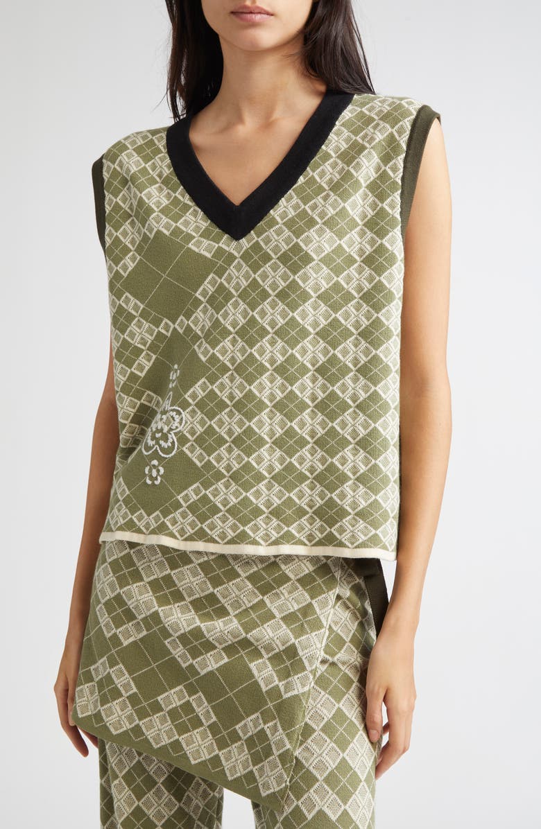 YanYan Argyle Stretch Organic Cotton Vest, Alternate, color, Army
